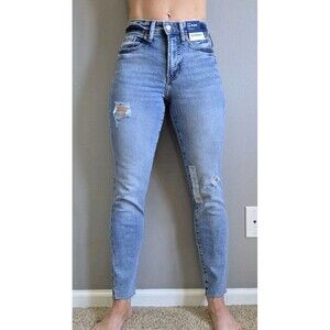NWT Old Navy High Rise OG Straight Distressed Jeans | Size 0 | Raw Hem 26x27.5